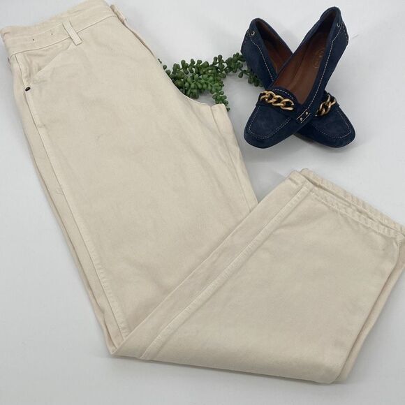 Veronica Beard Jean Blake Straight Notch Ankle Jeans Structured Ecru Cream 30 - Picture 8 of 16